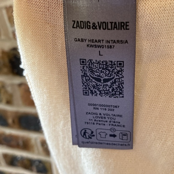 Zadig & Voltaire gaby heart intarsia 100% merino wool heart sweater, Women’s L - Picture 7 of 8